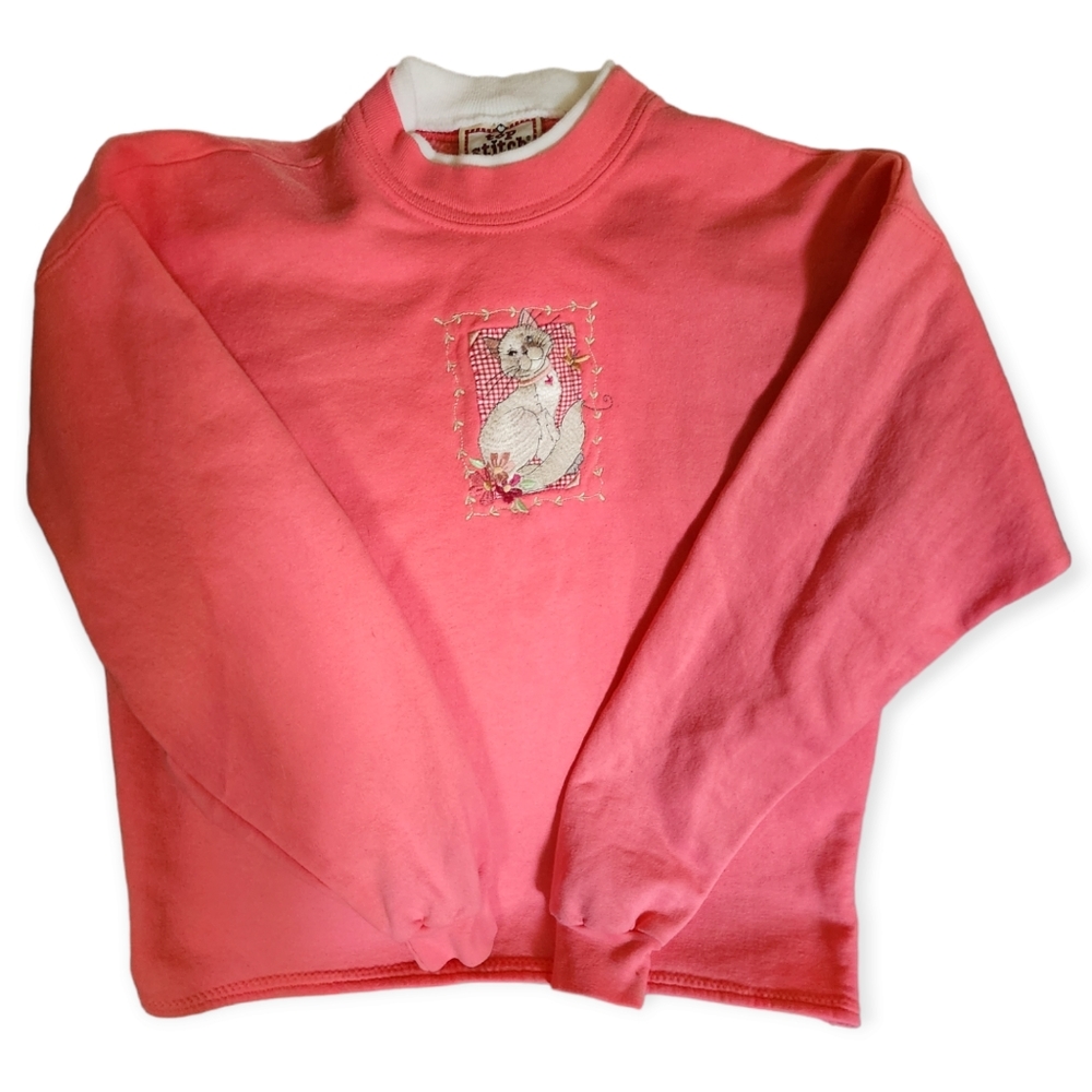 🍁Vintage Top Stitch Crewneck with Cat